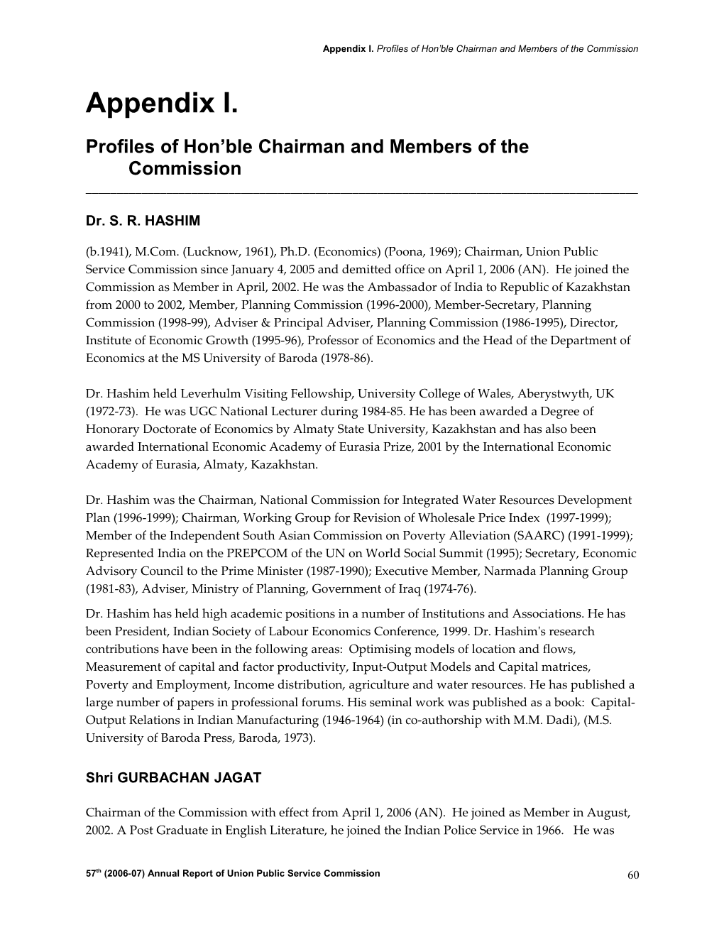 Appendix I. Profiles of Hon Ble Chairman and Members of the Commission