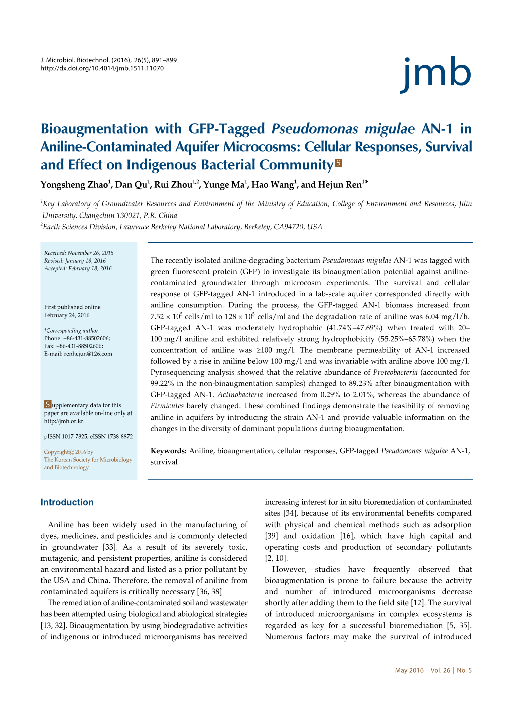 Bioaugmentation with GFP-Tagged Pseudomonas Migulae AN-1 In