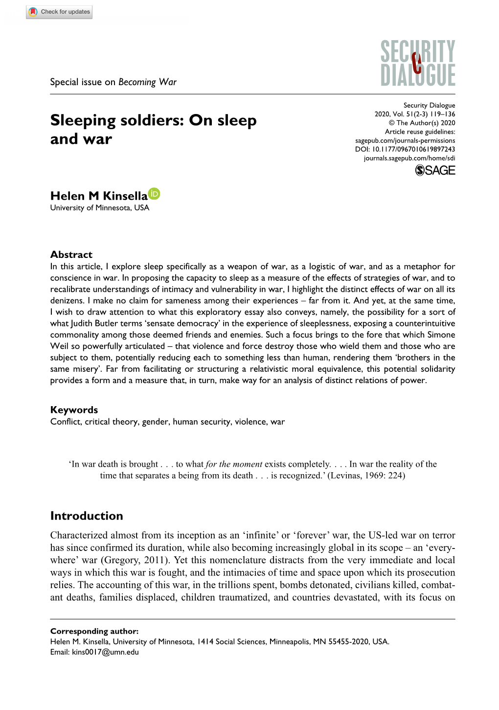 Sleeping Soldiers: on Sleep And
