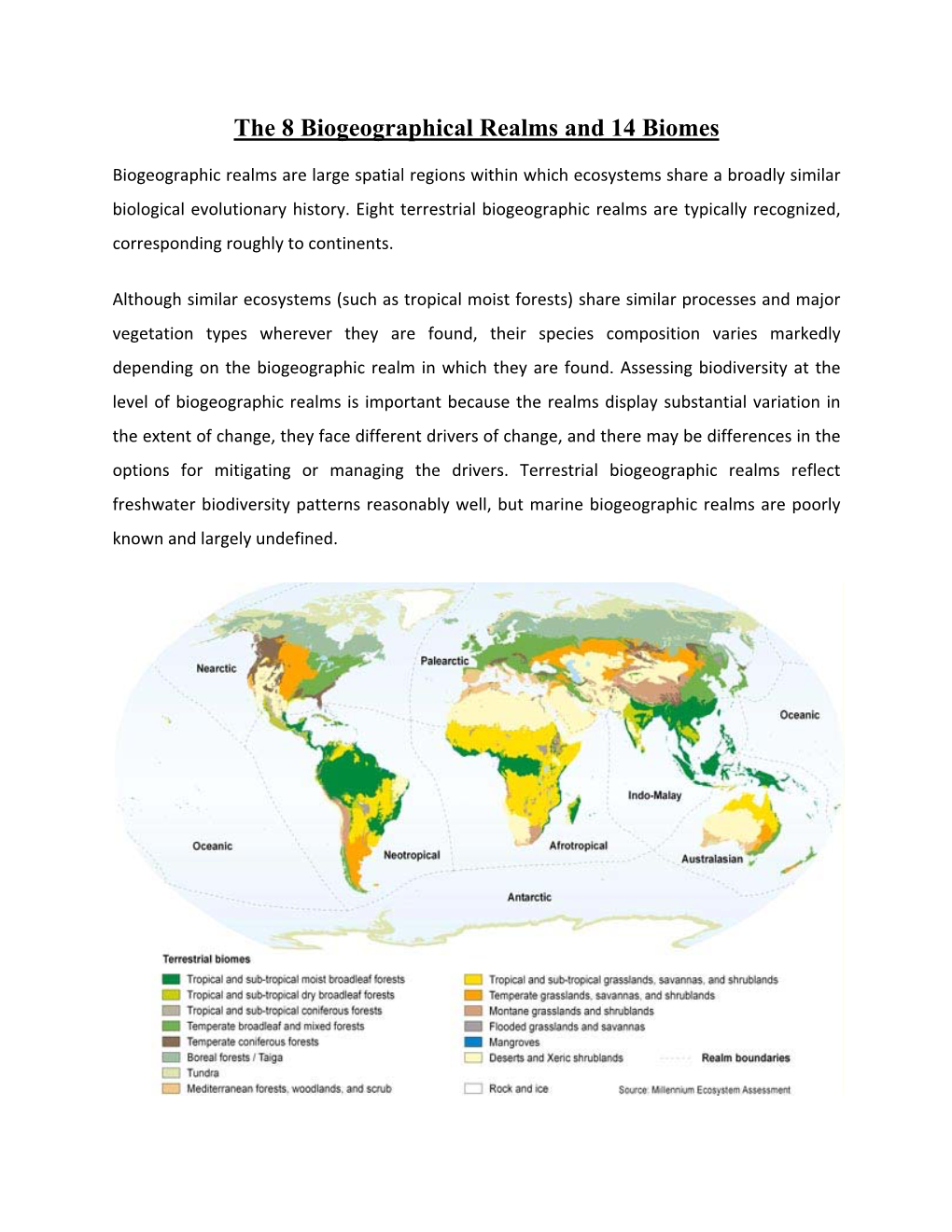 The 8 Biogeographical Realms and 14 Biomes