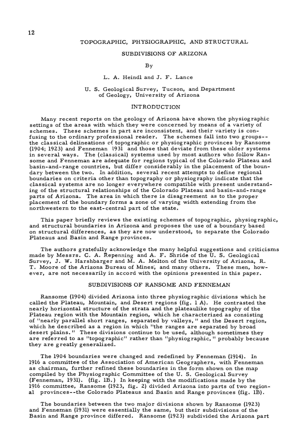 Topographic, Physiographic, and Structural Subdivisions of Arizona