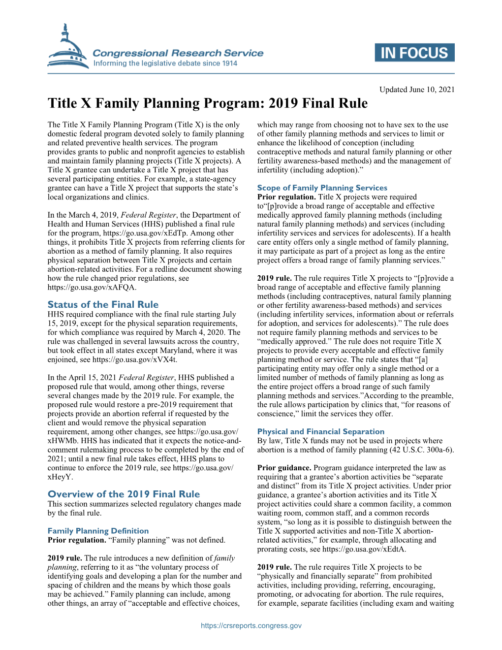 Title X Family Planning Program: 2019 Final Rule