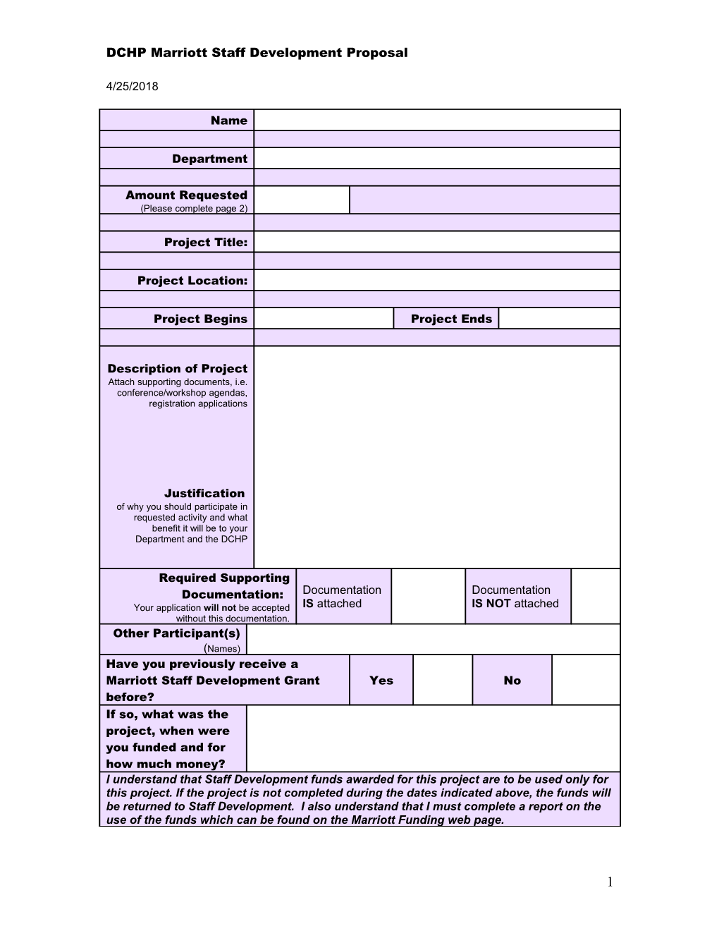 DCHP Marriott Staff Development Proposal