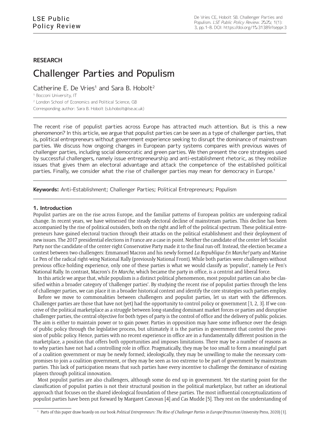 Challenger Parties and Populism