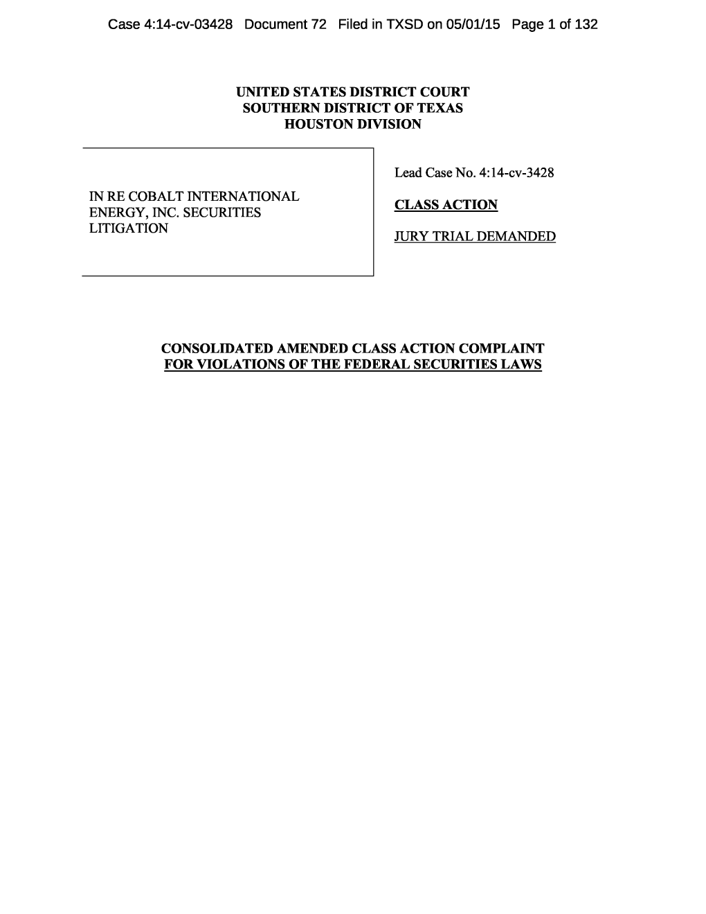 In Re Cobalt International Energy, Inc. Securities Litigation 14-CV-03428