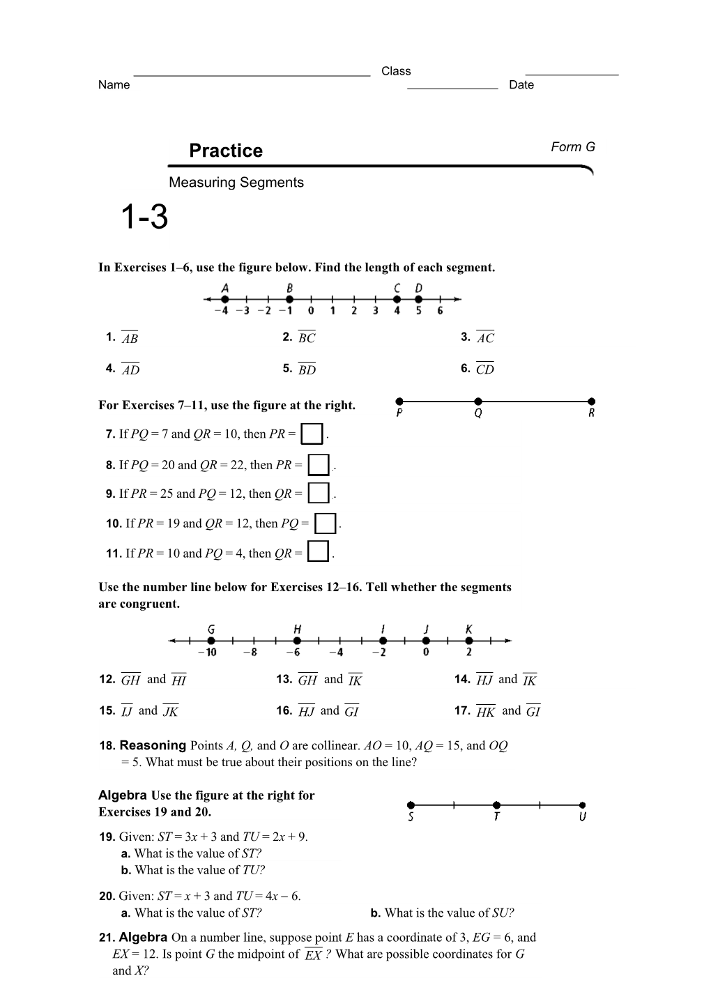 In Exercises 1 6, Use the Figure Below. Find the Length of Each Segment