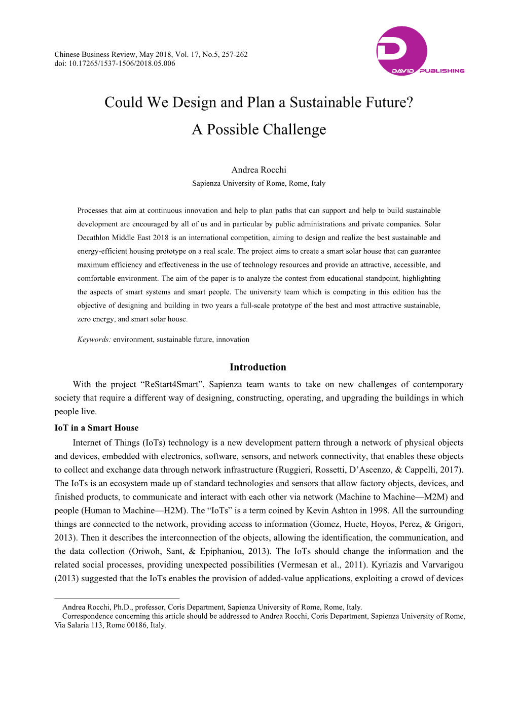 Could We Design and Plan a Sustainable Future? a Possible Challenge