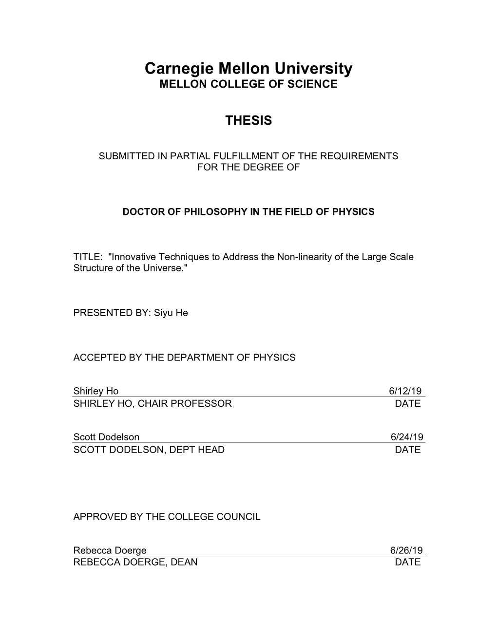 Carnegie Mellon University MELLON COLLEGE of SCIENCE