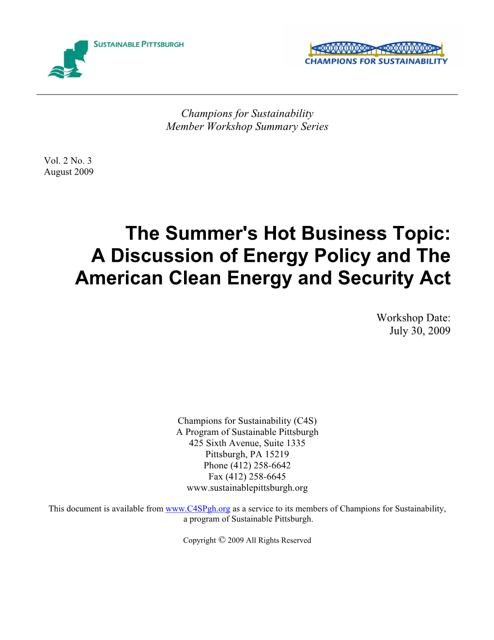 A Discussion of Energy Policy and the American Clean Energy and Security Act