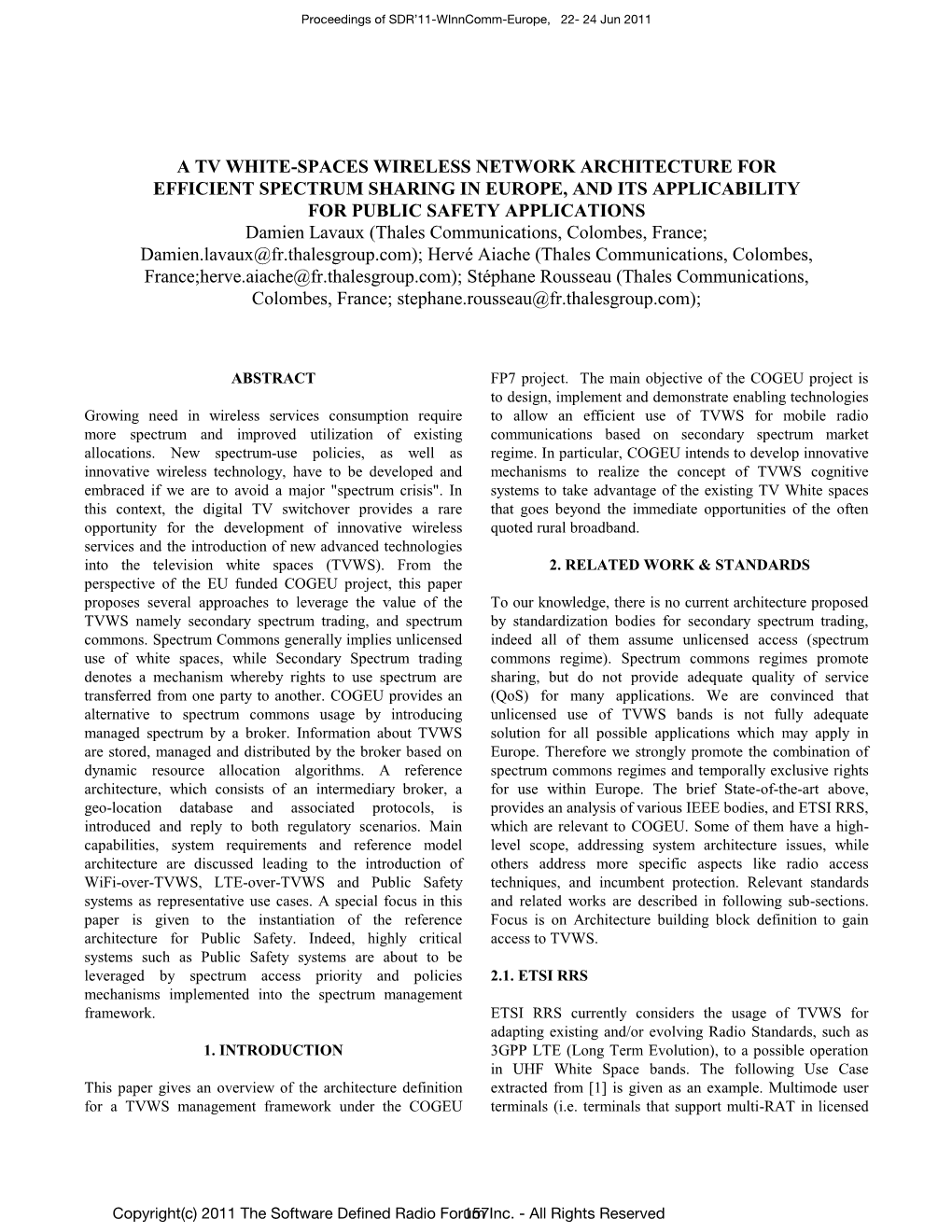 A TV White-Spaces Wireless Network Architecture for Efficient Spectrum Sharing in Europe, and Its Applicability for Public Safet