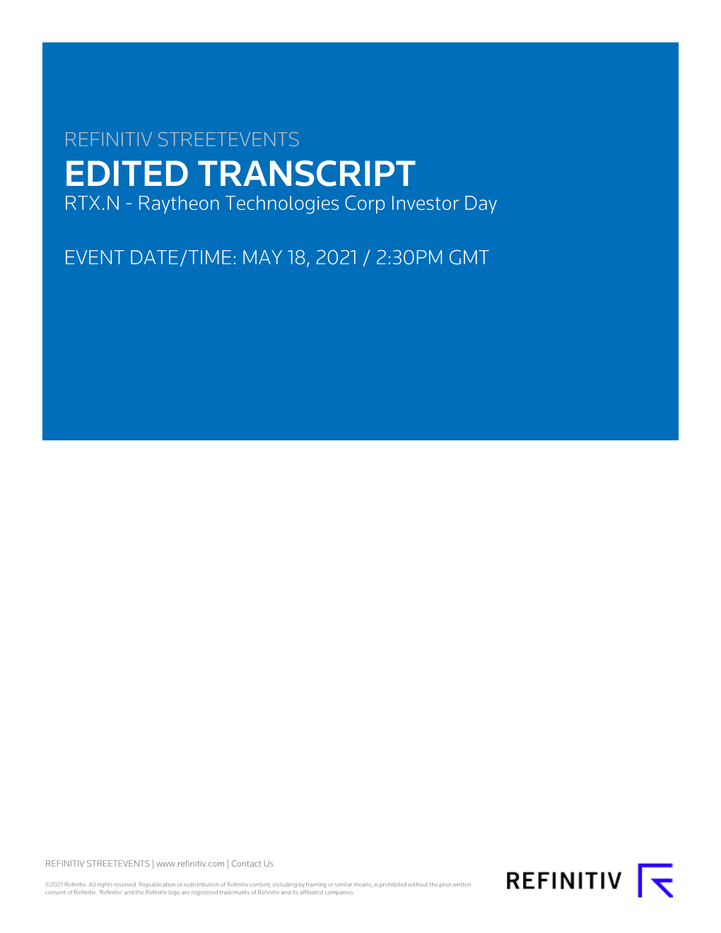 Raytheon Technologies Corp Investor Day on May 18, 2021 / 2:30PM