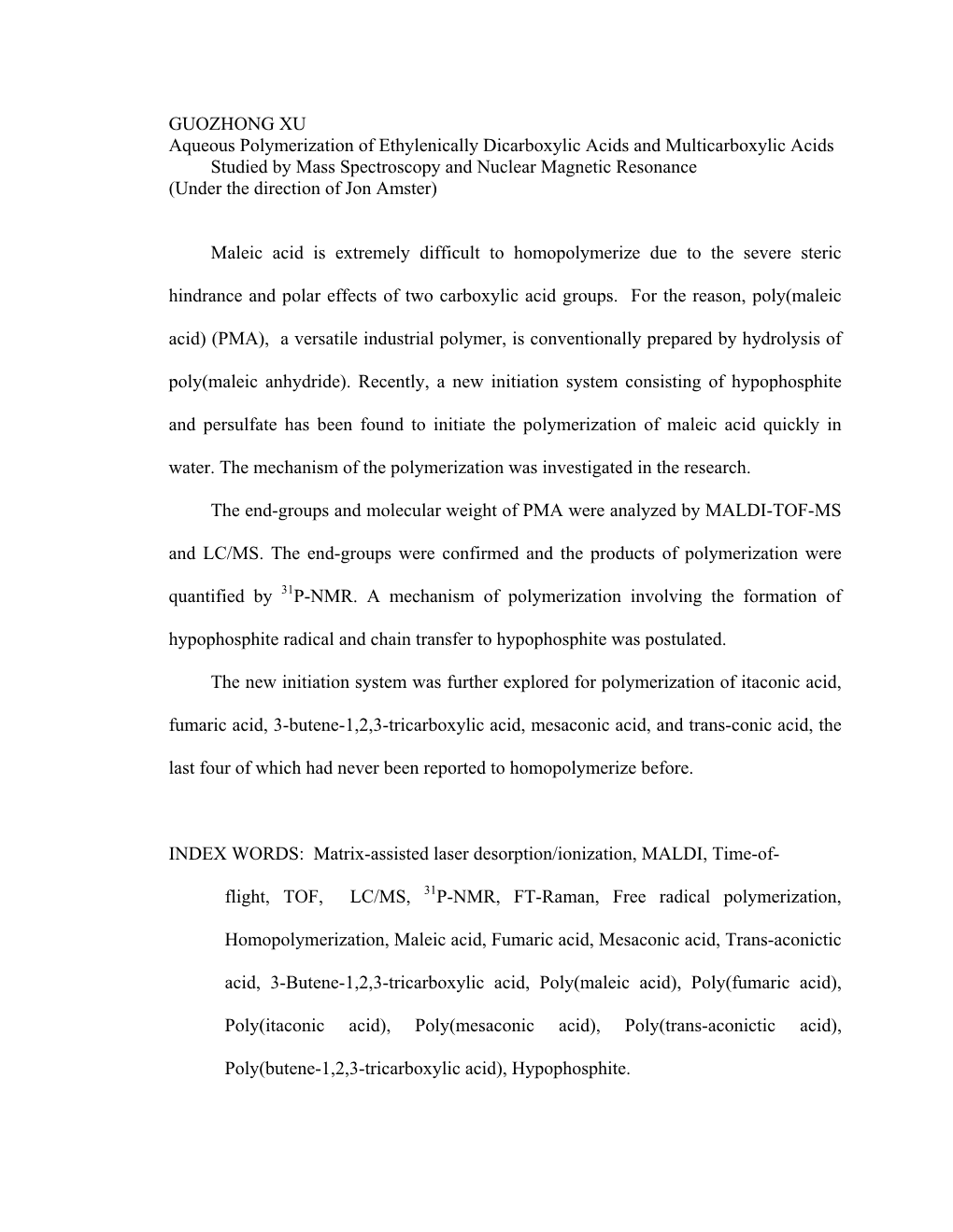 GUOZHONG XU Aqueous Polymerization of Ethylenically