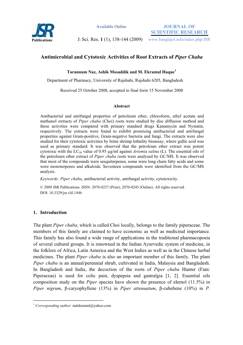 Composition of the Essential Oils and Biological Activity of Root Extract Of