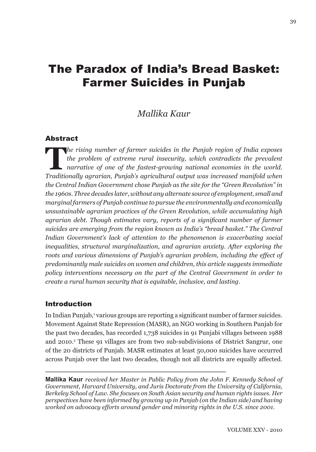 Farmer Suicides in Punjab