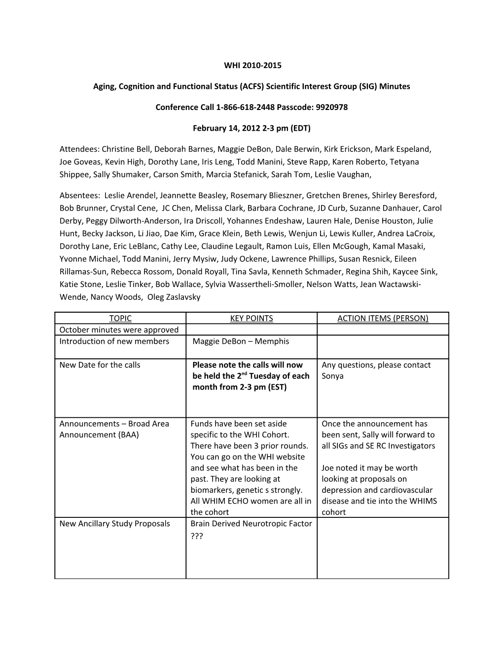 Aging, Cognition and Functional Status (ACFS) Scientific Interest Group (SIG) Minutes s1