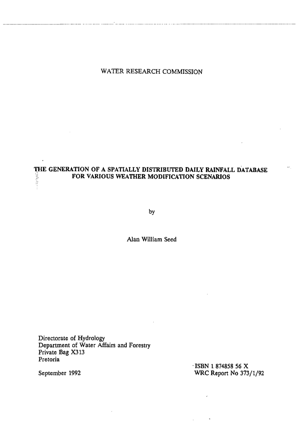 WATER RESEARCH COMMISSION by Alan William Seed Directorate Of