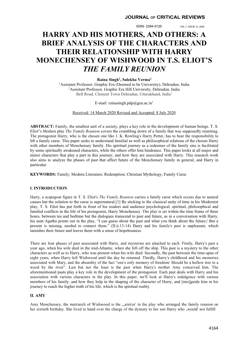 Harry and His Mothers, and Others: a Brief Analysis of the Characters and Their Relationship with Harry Monechensey of Wishwood in T.S