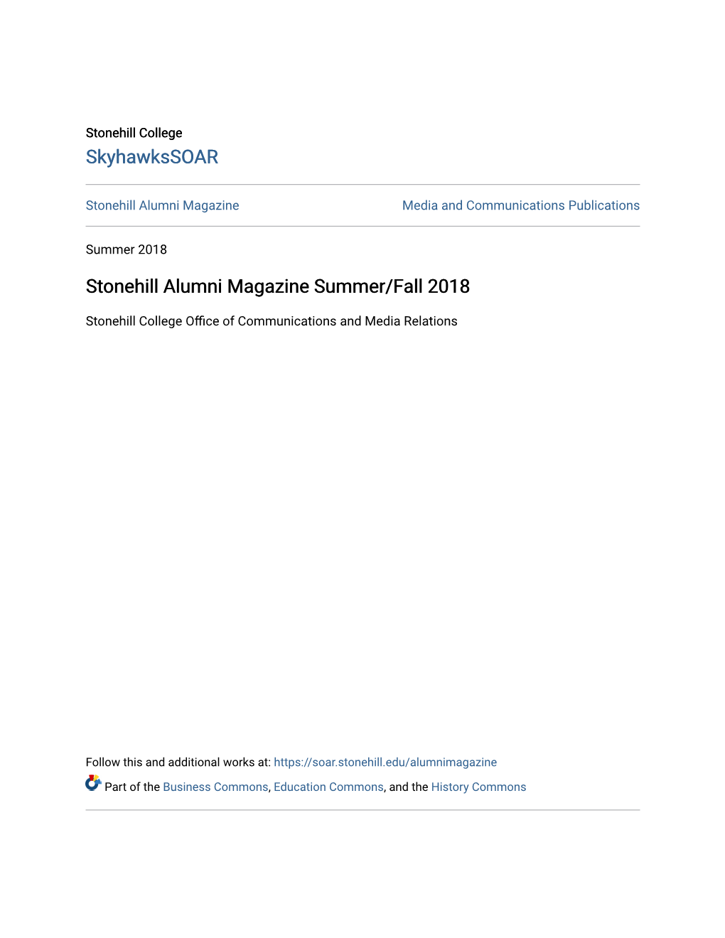 Stonehill Alumni Magazine Summer/Fall 2018