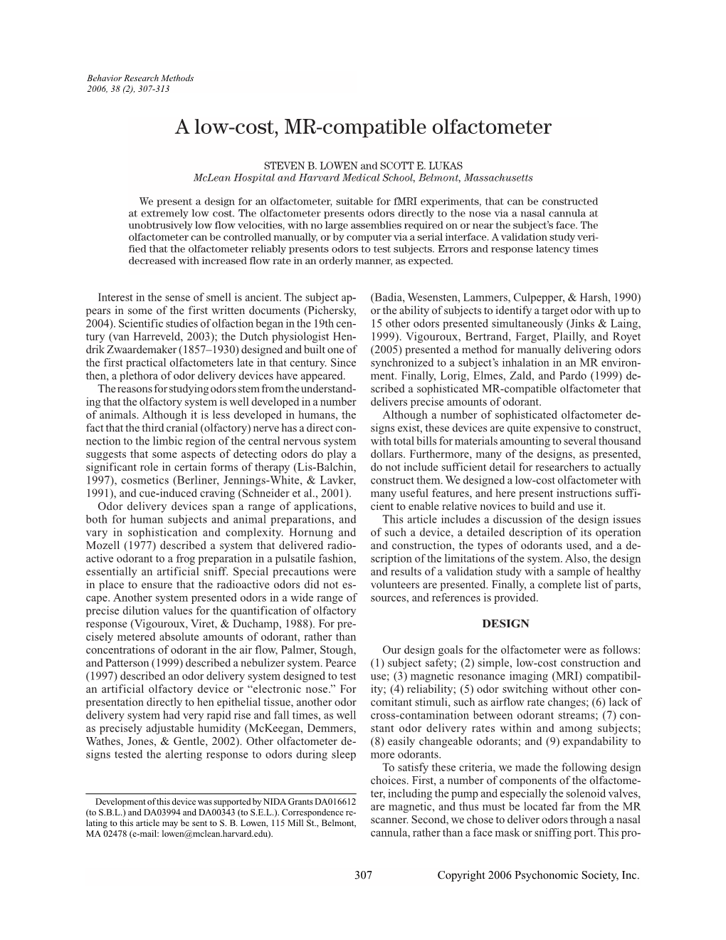 A Low-Cost, MR-Compatible Olfactometer