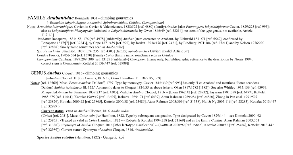 FAMILY Anabantidae Bonaparte 1831