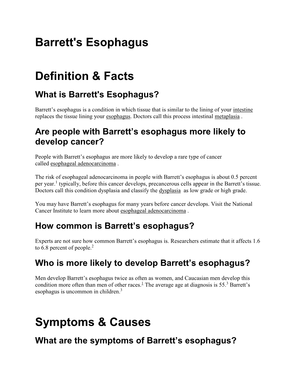 Barrett's Esophagus Definition & Facts Symptoms & Causes