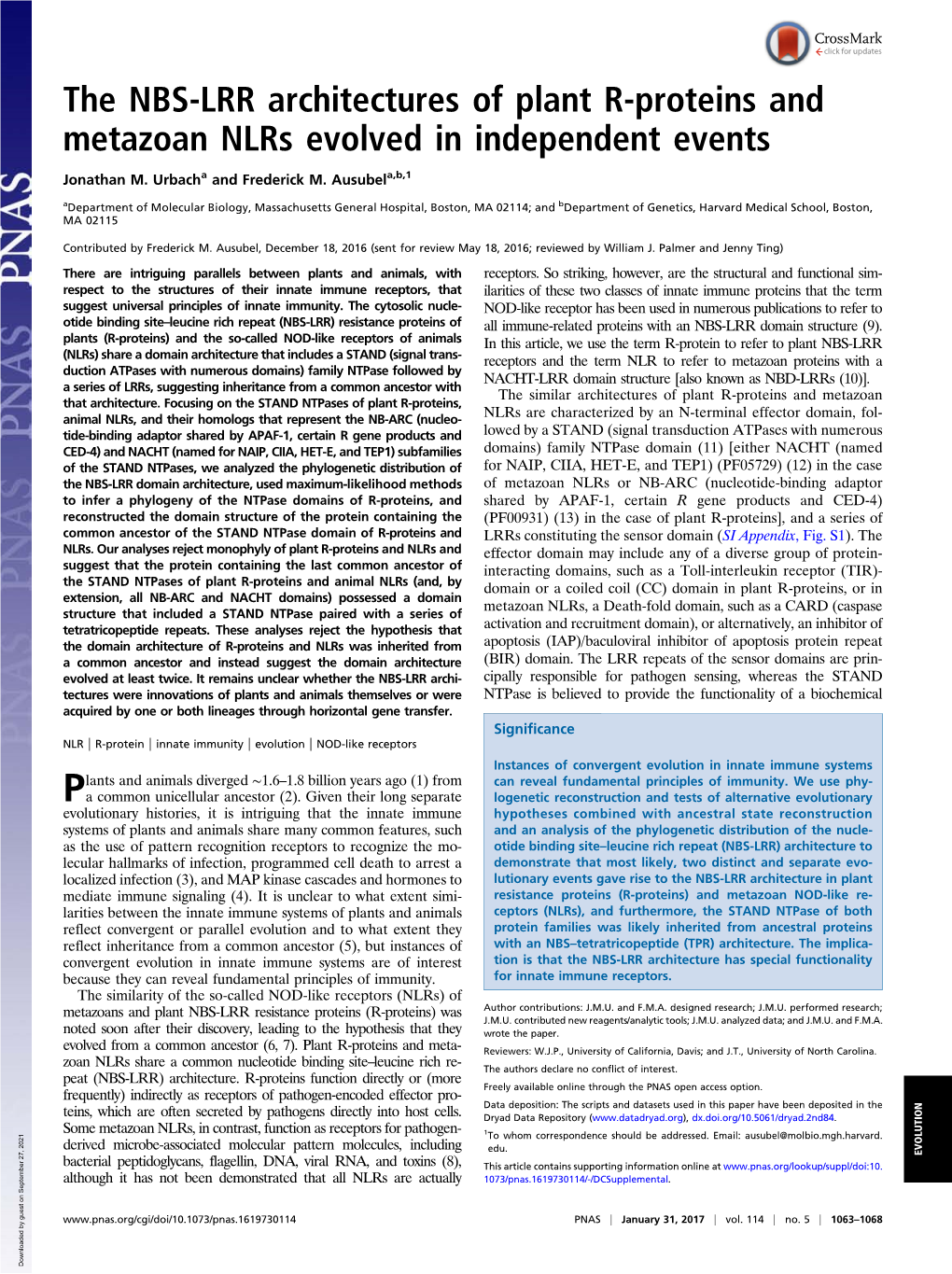 The NBS-LRR Architectures of Plant R-Proteins and Metazoan Nlrs Evolved in Independent Events