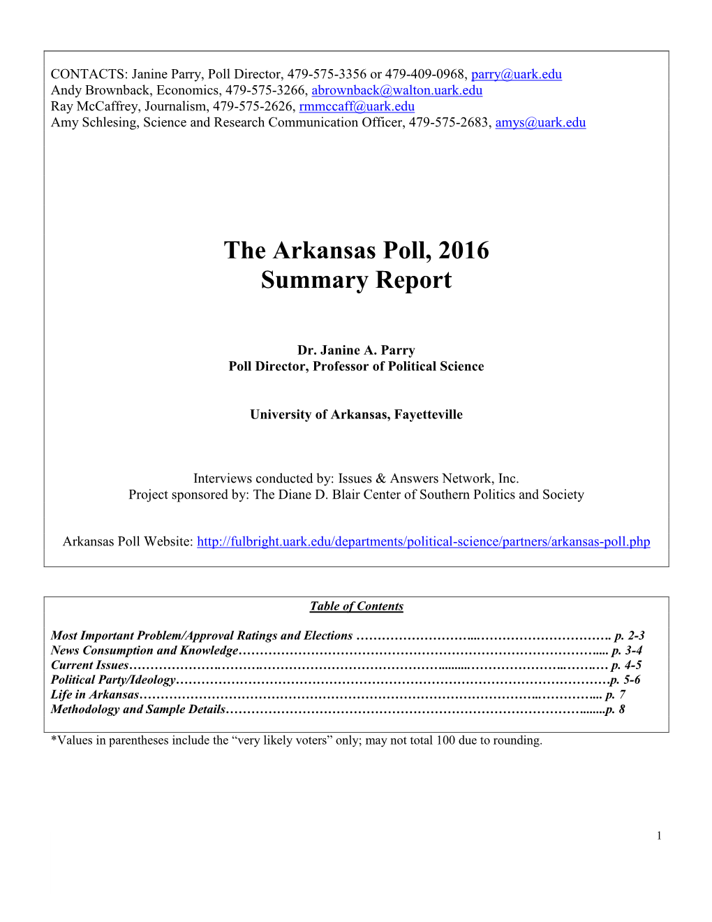 The Arkansas Poll, 2016 Summary Report