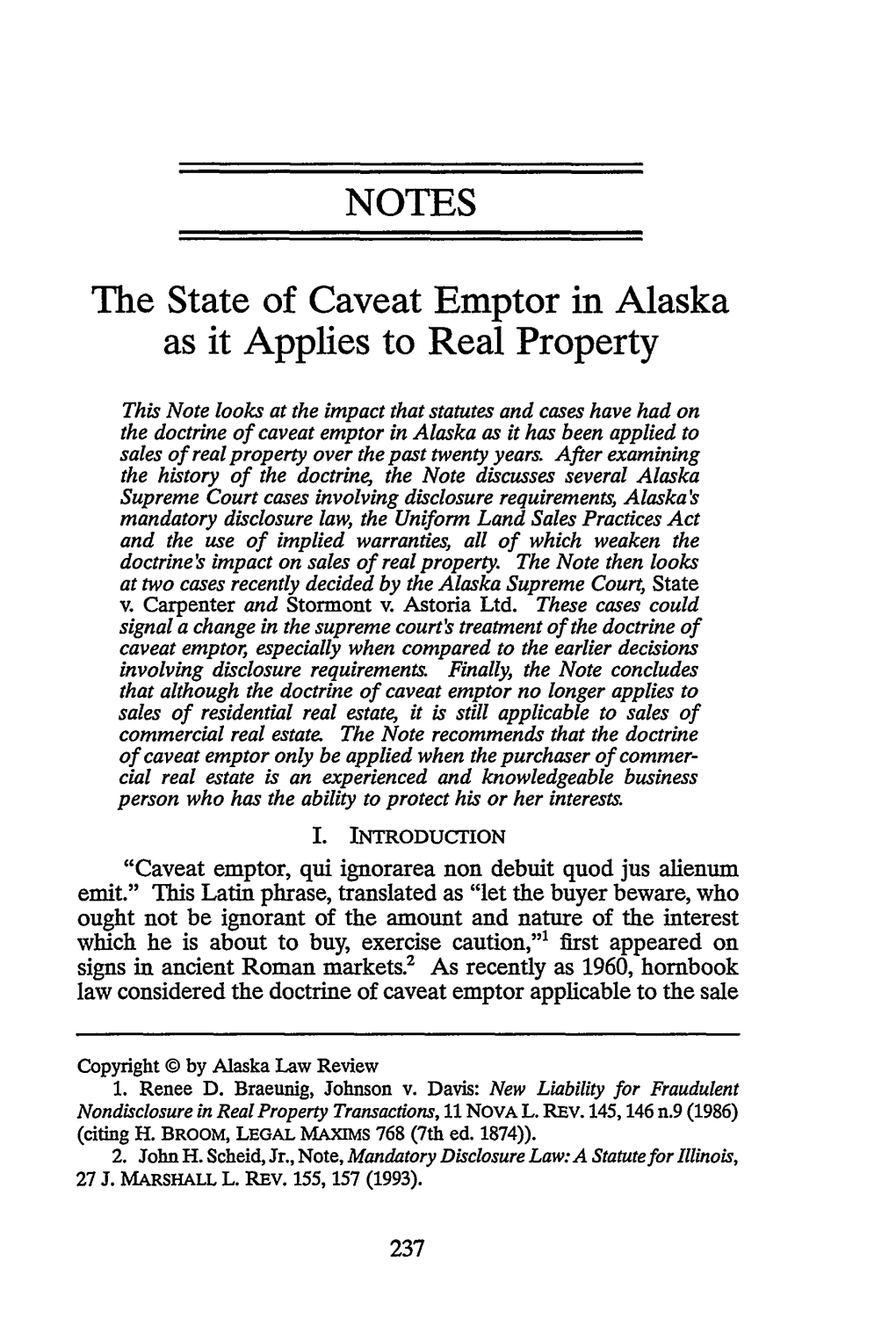 The State of Caveat Emptor in Alaska As It Applies to Real Property