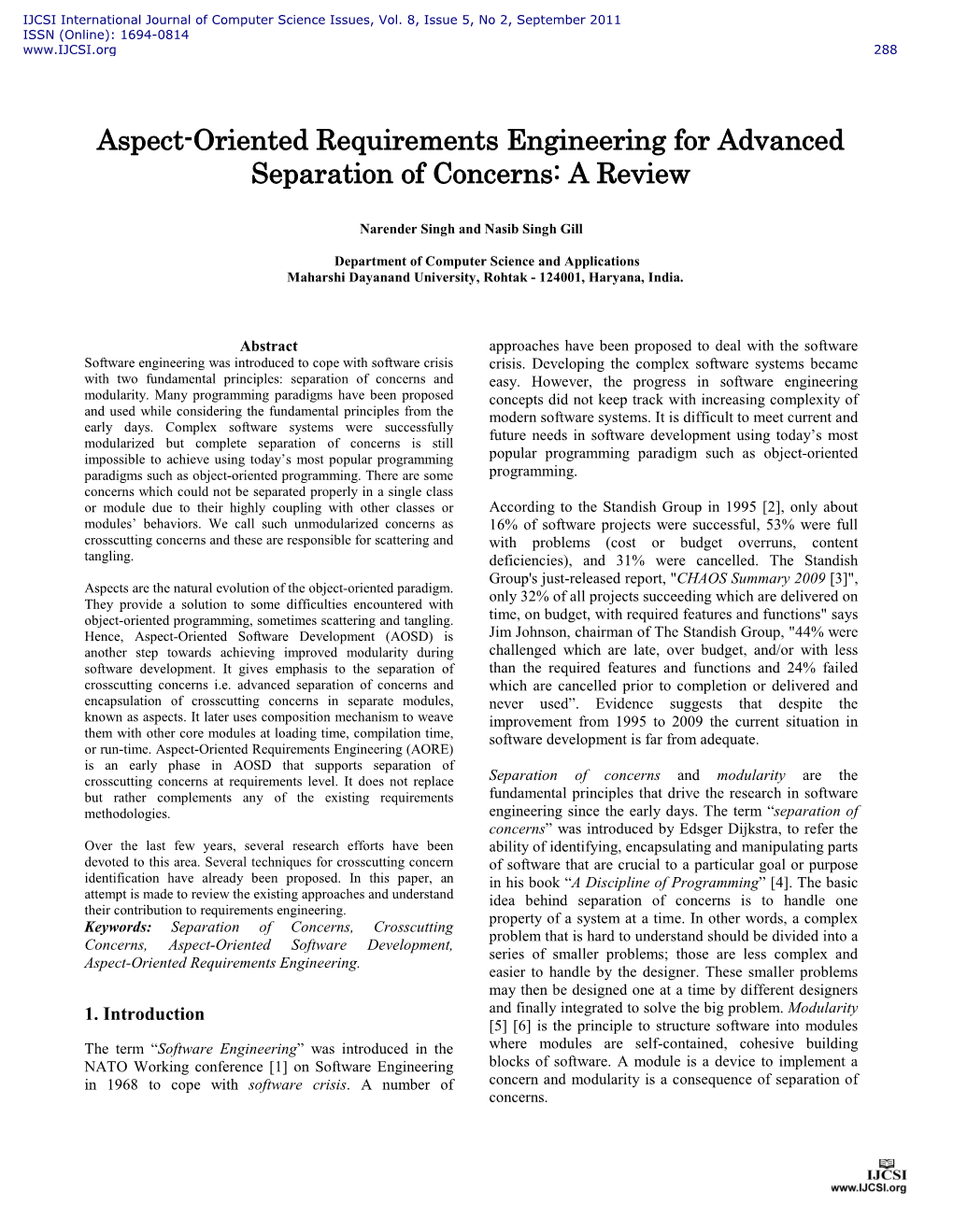 Aspect-Oriented Requirements Engineering for Advanced Separation of Concerns: a Review