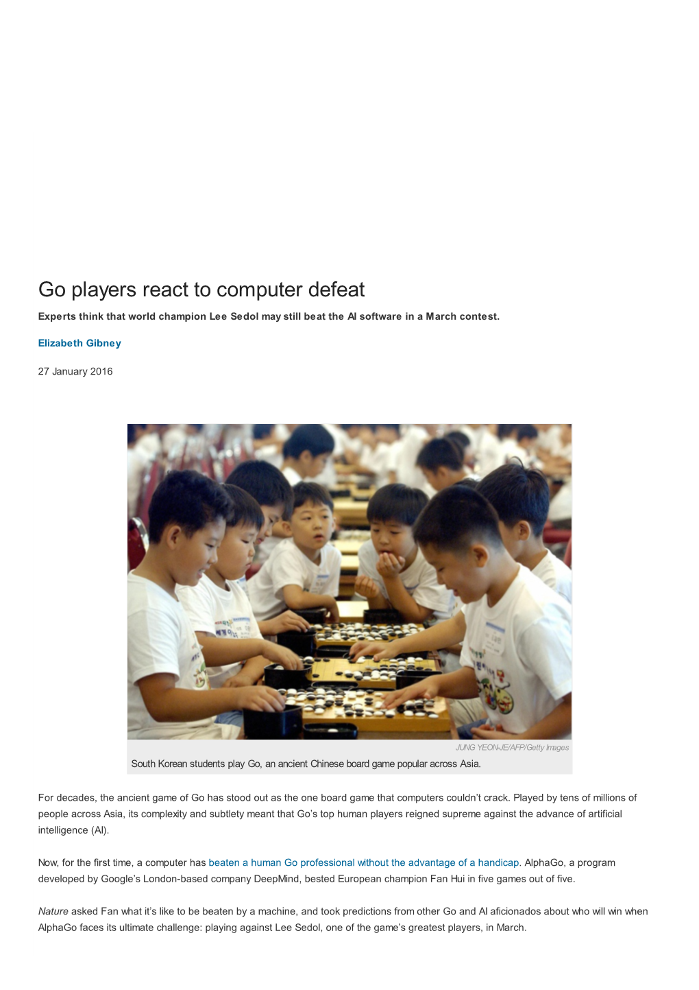 Go Players React to Computer Defeat : Nature News & Comment