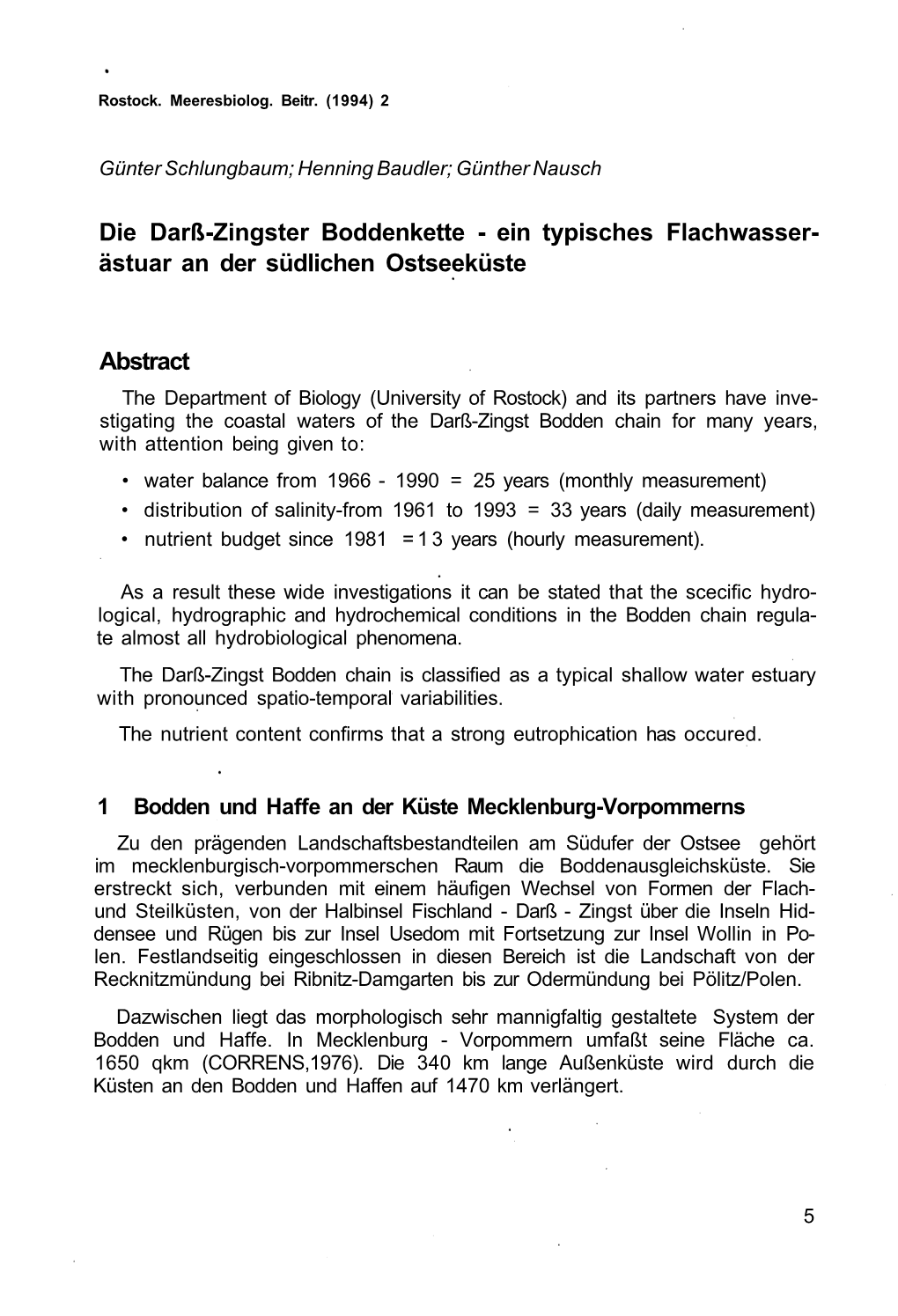 Die Darß-Zingster Boddenkette - Ein Typisches Flachwasser- Ästuar an Der Südlichen Ostseeküste