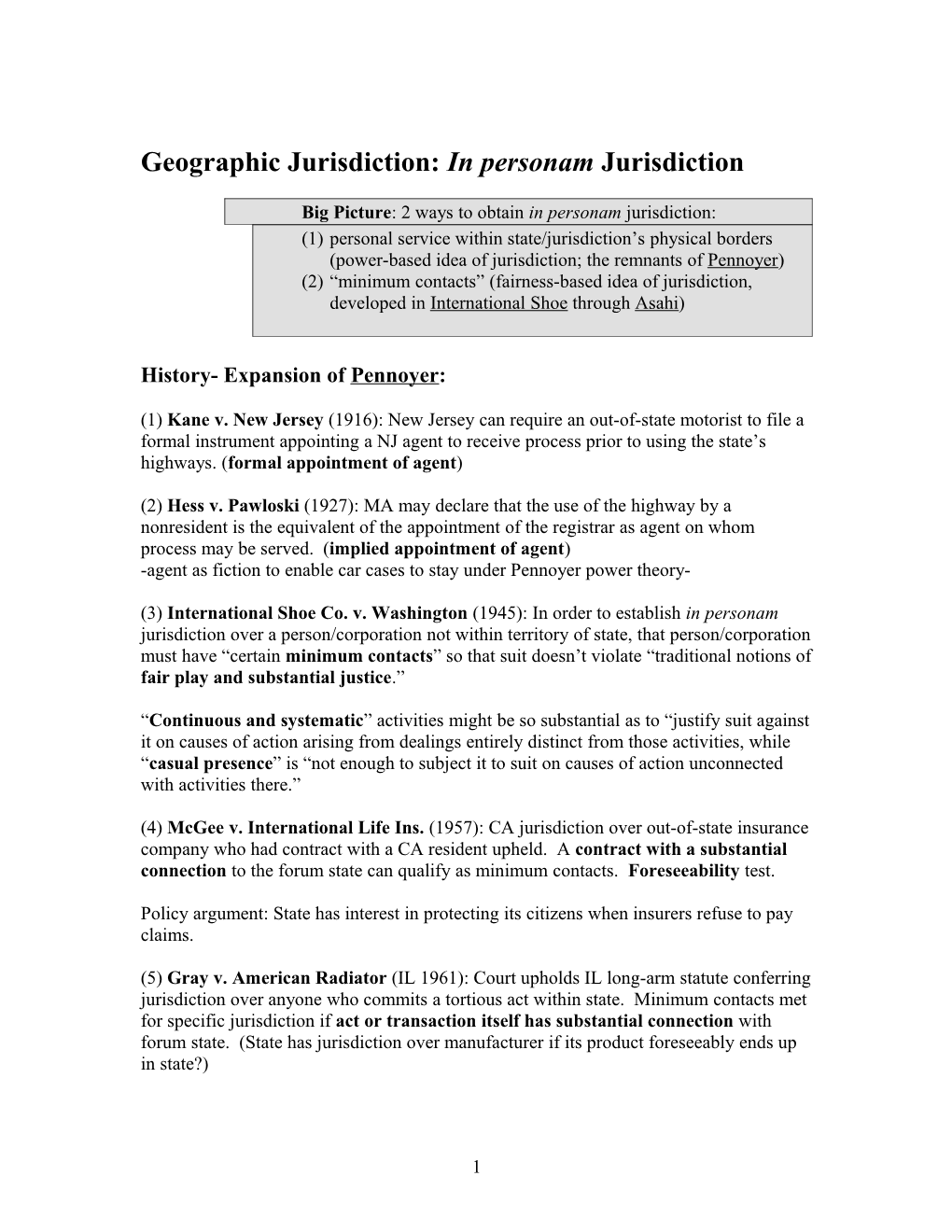 Geographic Jurisdiction: In Personam Jurisdiction