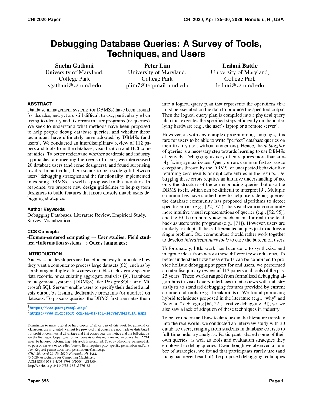 Debugging Database Queries: a Survey of Tools, Techniques, And