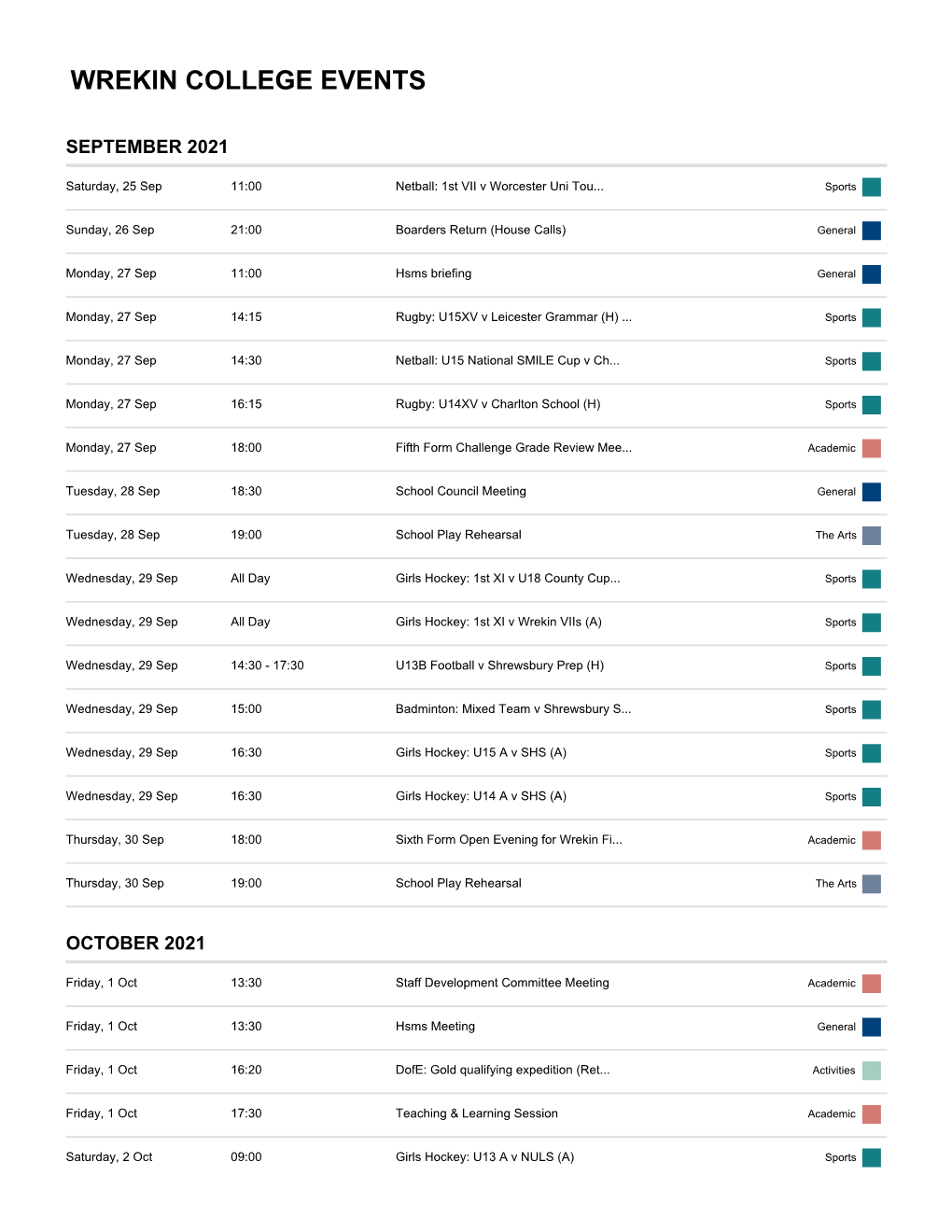 Wrekin College Events