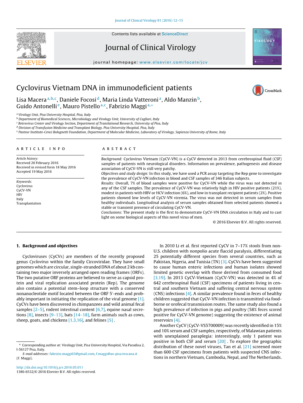 Cyclovirus Vietnam DNA in Immunodeficient Patients