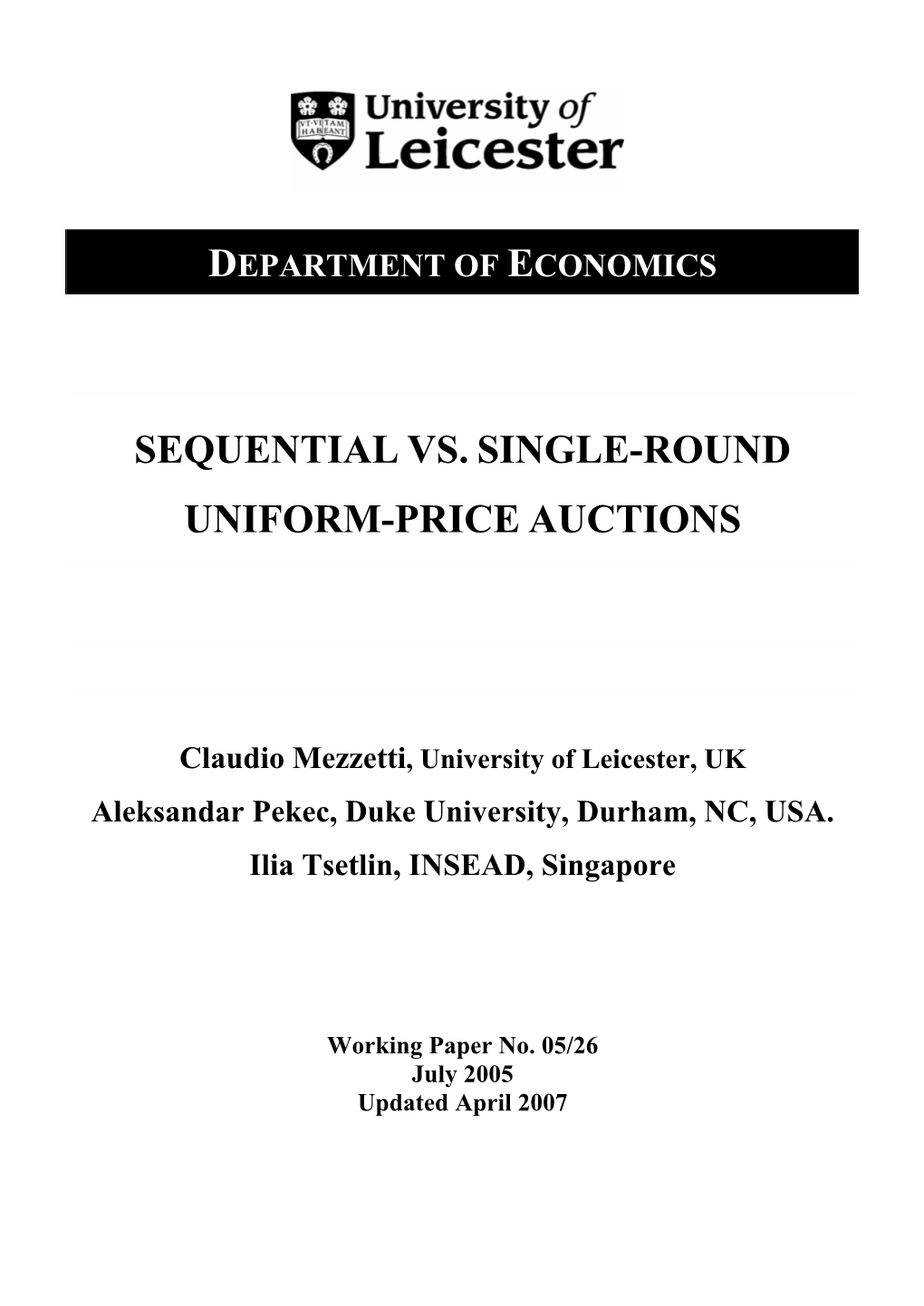 Sequential Vs. Single-Round Uniform-Price Auctions1