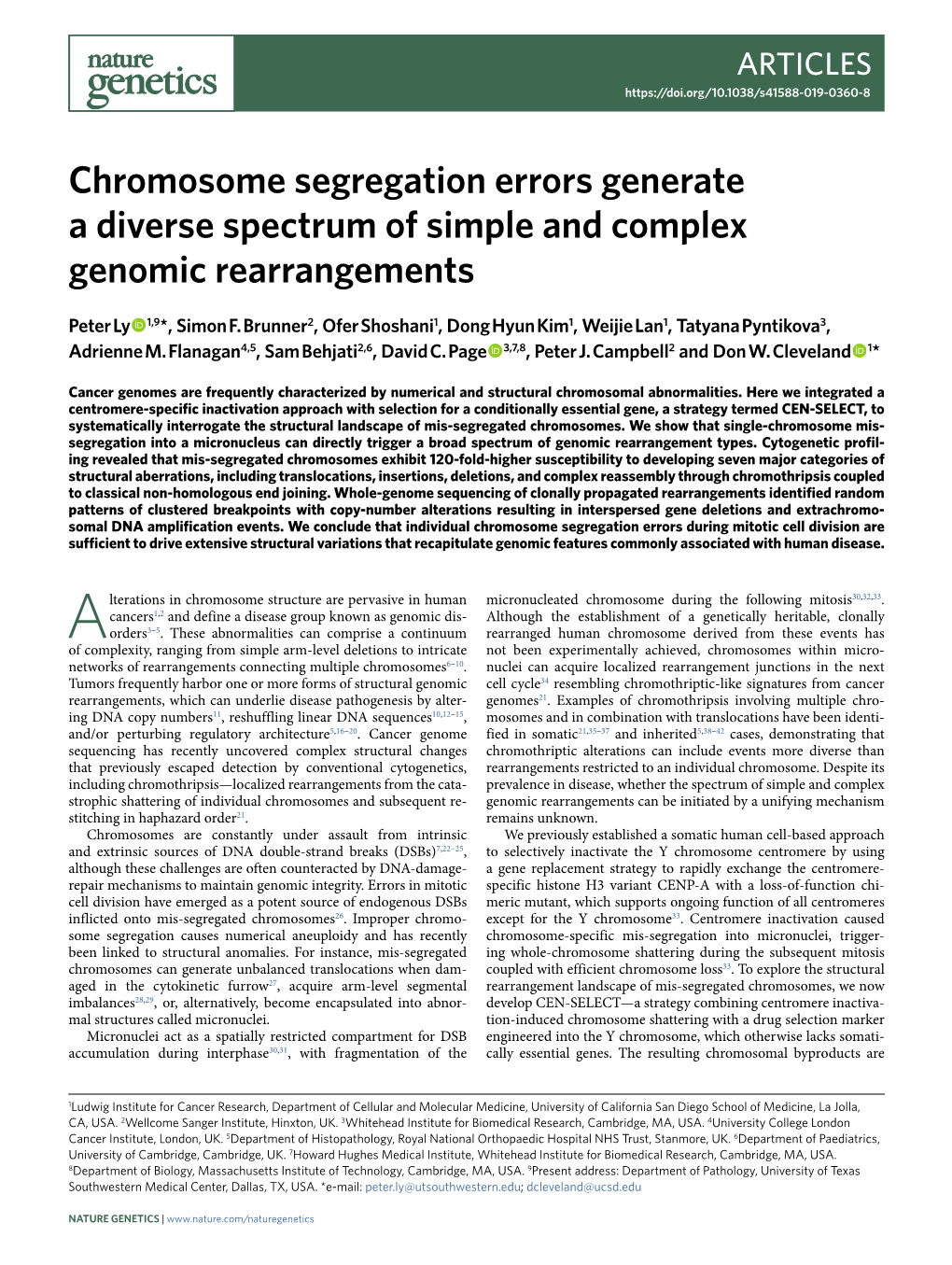 Chromosome Segregation Errors Generate a Diverse Spectrum of Simple and Complex Genomic Rearrangements
