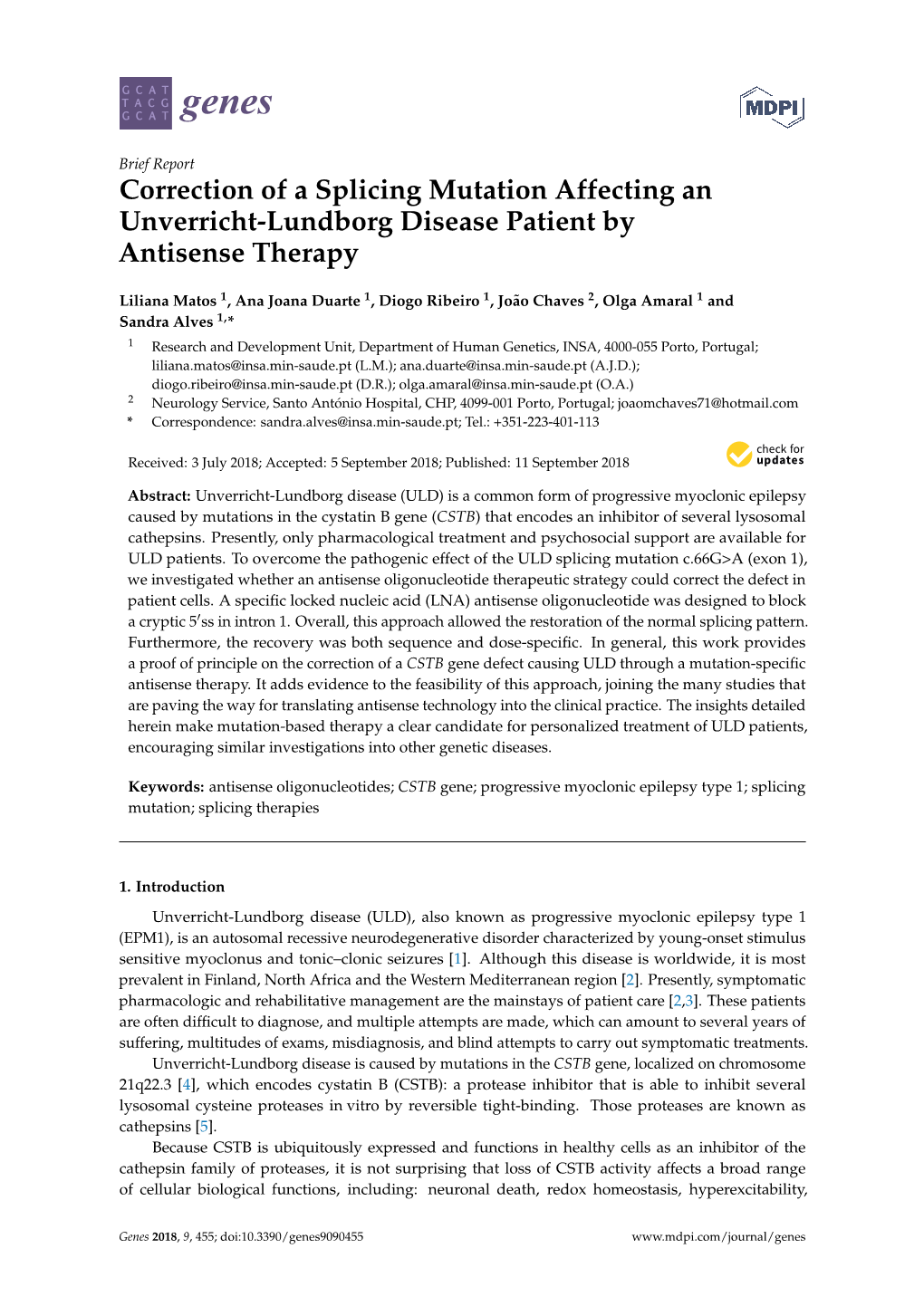 Correction of a Splicing Mutation Affecting an Unverricht-Lundborg Disease Patient by Antisense Therapy