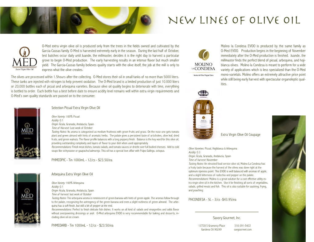 New Lines of Olive Oil