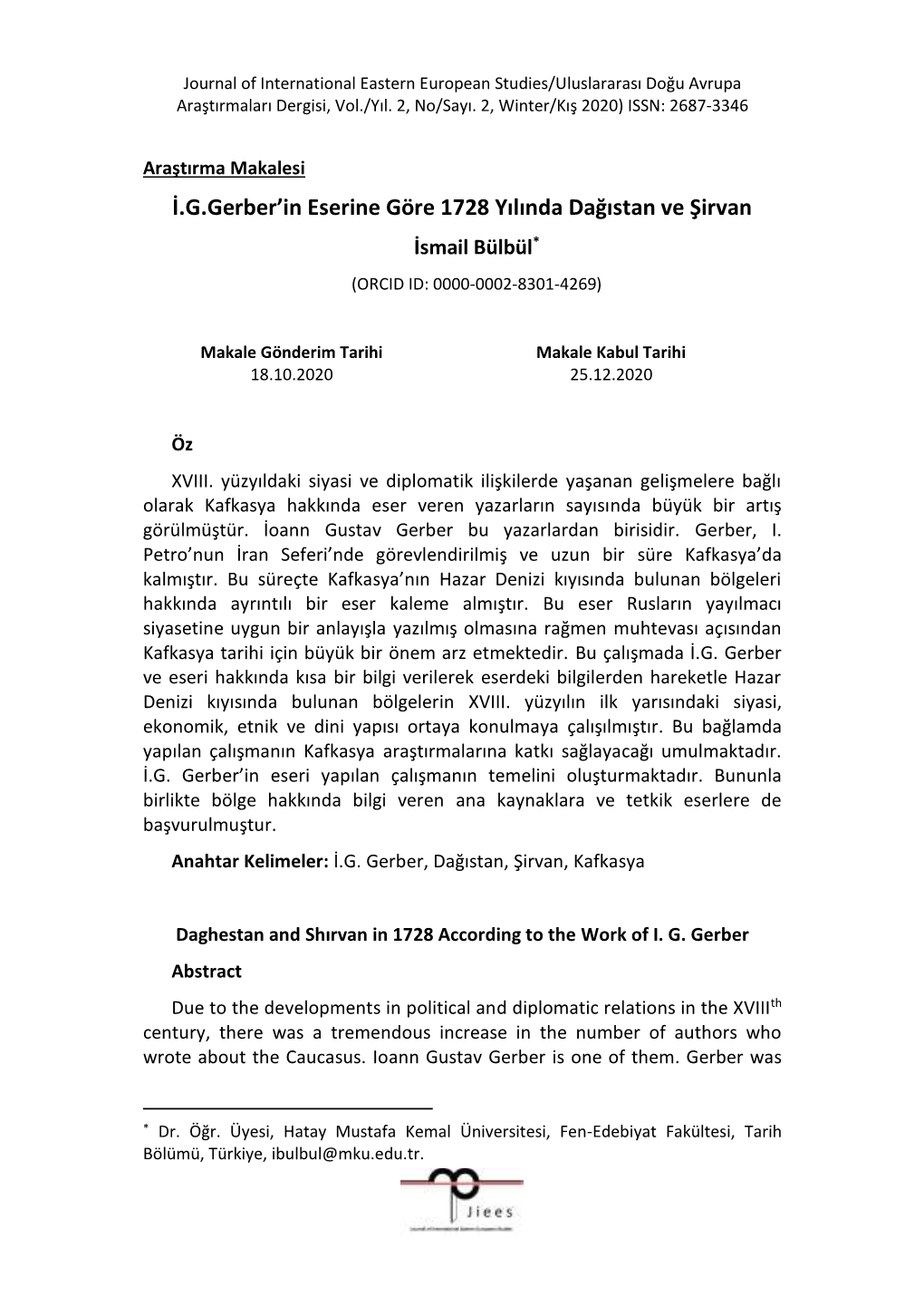 İ.G.Gerber'in Eserine Göre 1728 Yılında Dağıstan Ve Şirvan