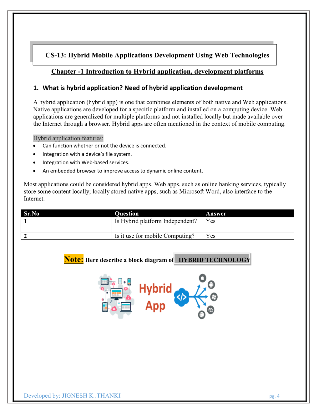 1 Introduction to Hybrid Application, Development Platforms