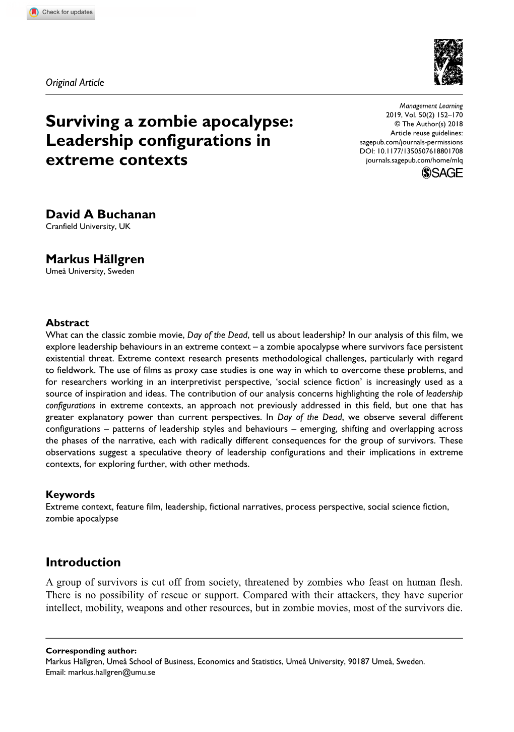 Surviving a Zombie Apocalypse: Leadership Configurations In