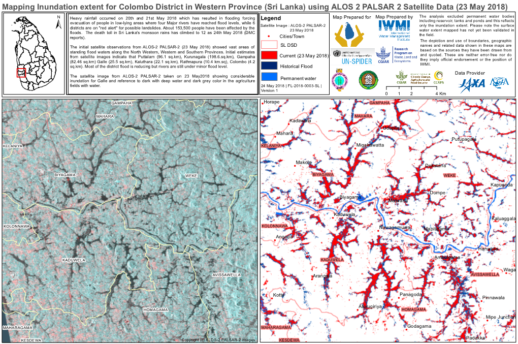 Mapping Inundation Extent for Colombo District in Western Province (Sri Lanka) Using ALOS 2 PALSAR 2 Satellite Data (23 May 2018)