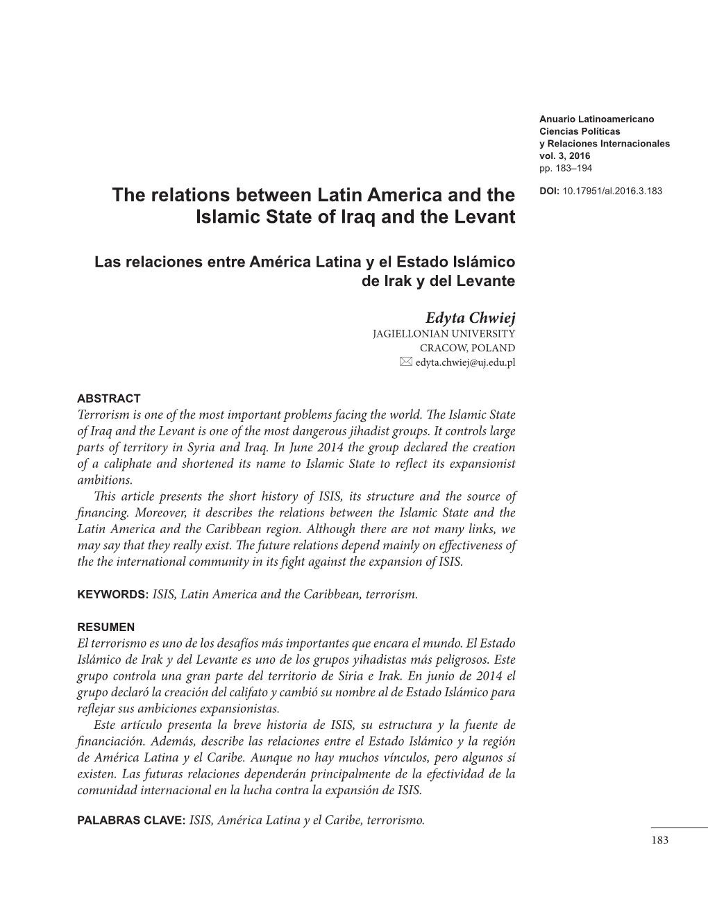 The Relations Between Latin America and the Islamic State Of