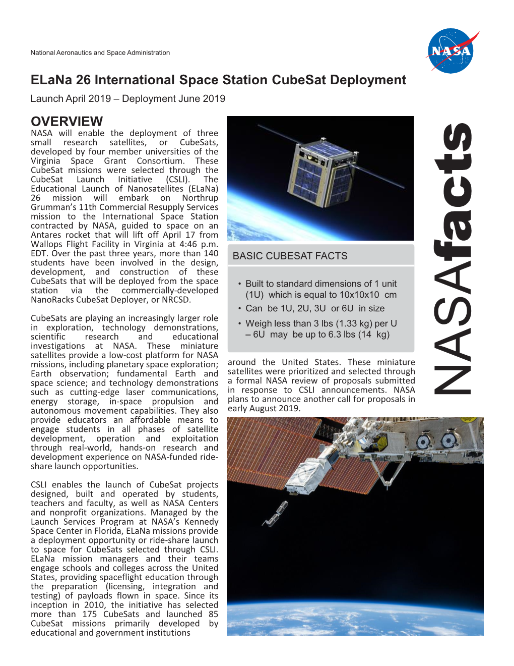 Elana 26 Cubesat Deployment from International Space Station