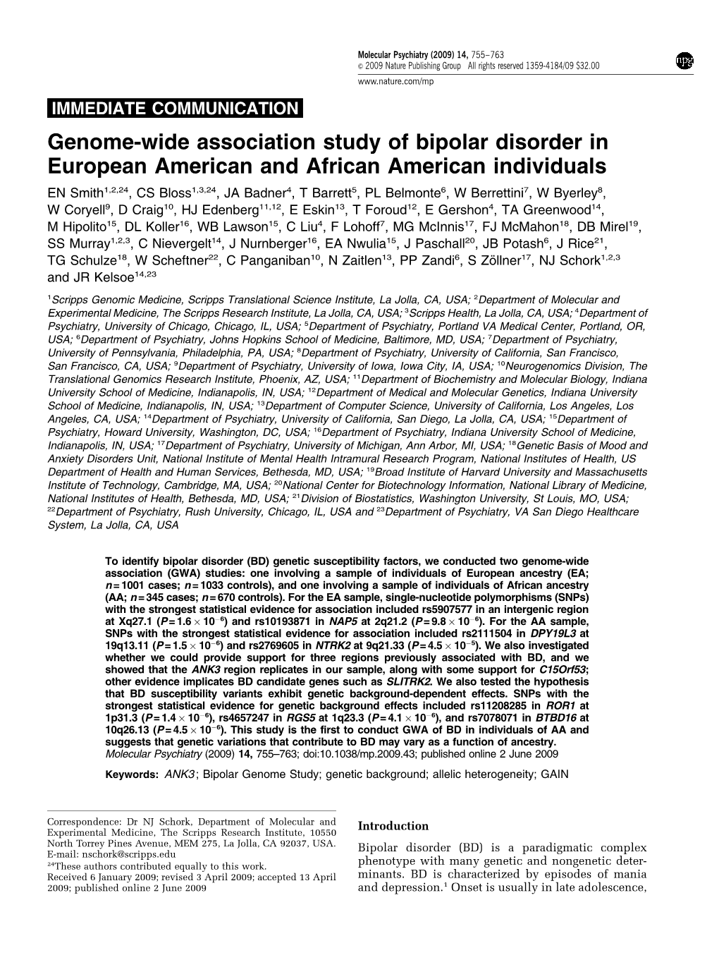 Genome-Wide Association Study of Bipolar Disorder In