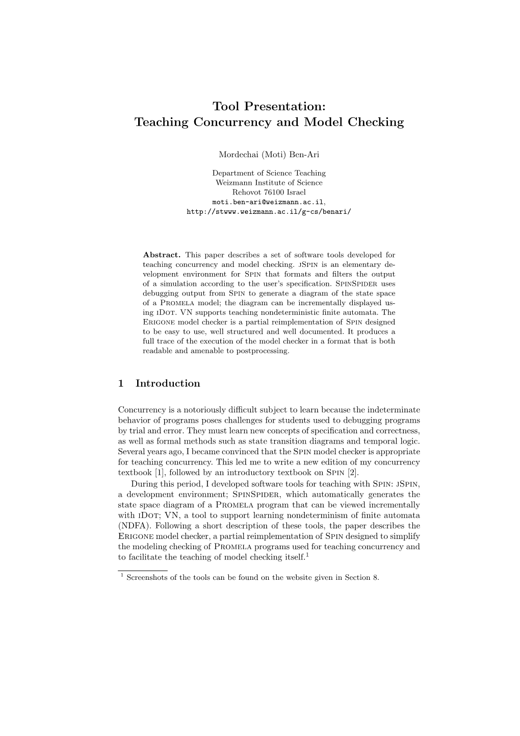 Tool Presentation: Teaching Concurrency and Model Checking