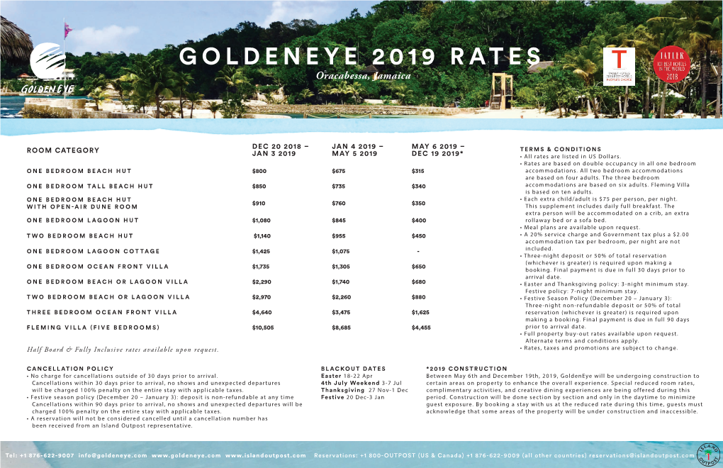 GOLDENEYE 2019 RATES Oracabessa, Jamaica