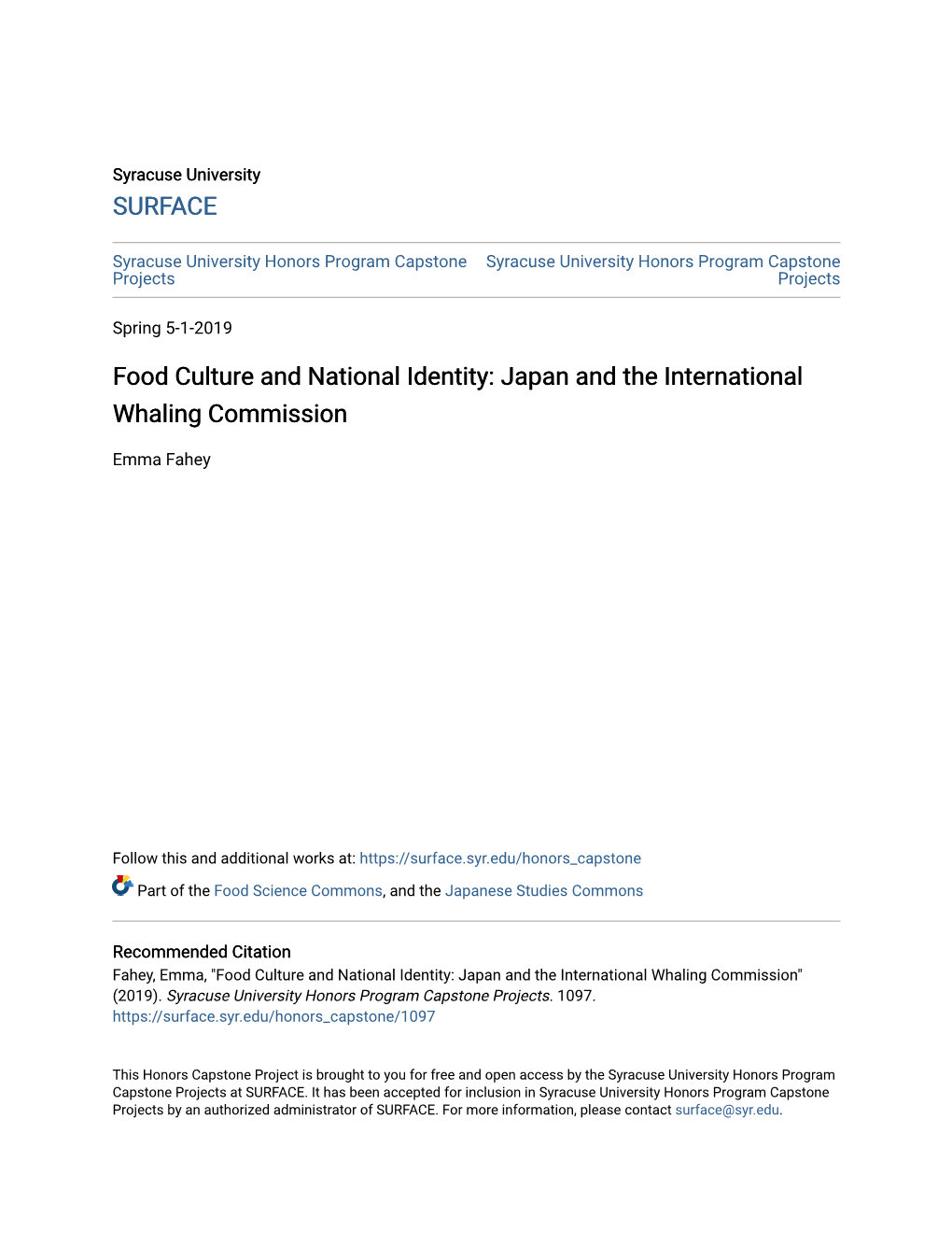 Food Culture and National Identity: Japan and the International Whaling Commission