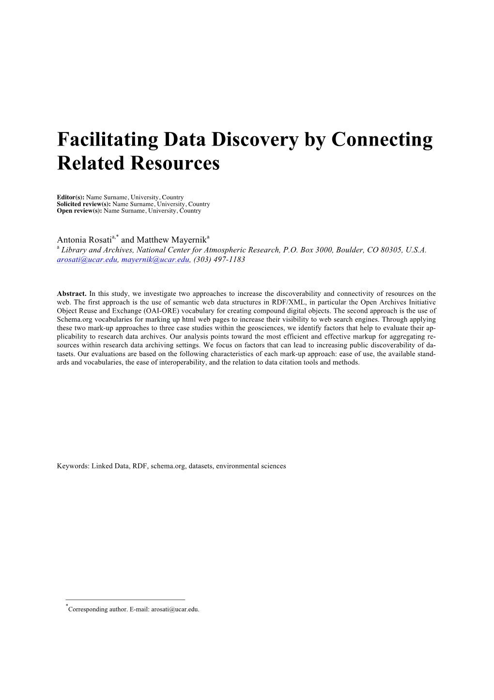 Facilitating Data Discovery by Connecting Related Resources